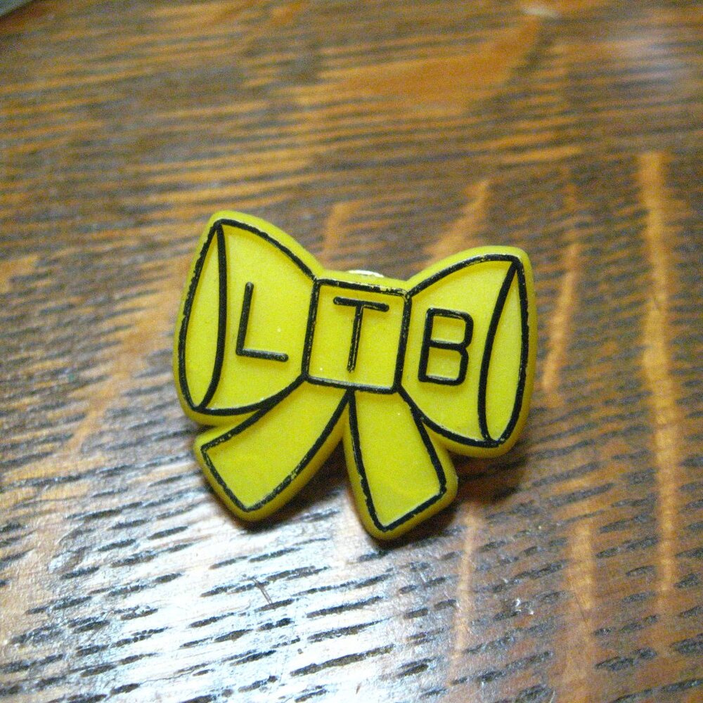 LTB Initials Yellow Bow Ribbon Vintage Lapel Pin